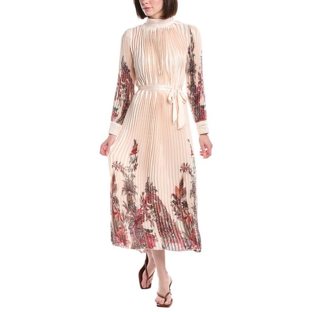 Beulah Womens  Boho Paisley Print Satin Pleated Midi Dress, Ivory